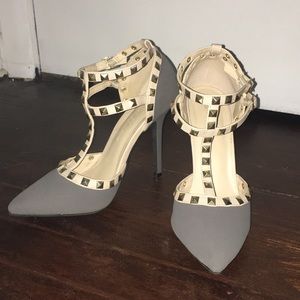 Wild Diva Lounge Grey Matte Heels with Gold Studs